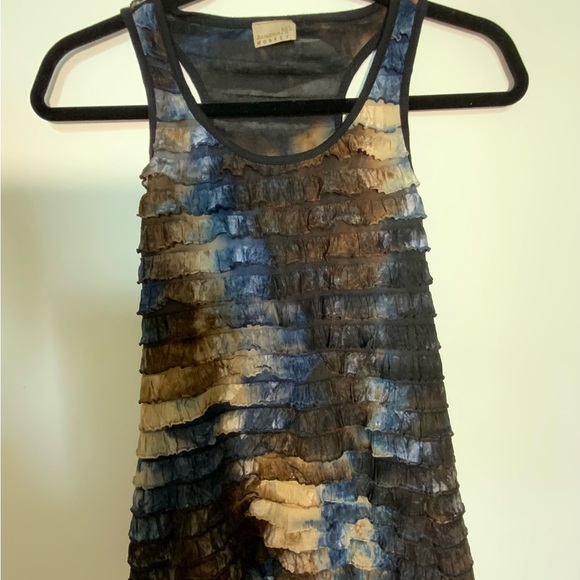 Banana Monkey Layered Frill Brown Blue Tan Sleeveless Blouse Size Small - Picture 3 of 5